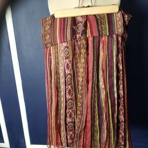 Sunny Leigh Silk Skirt. Lined. Brown Multi Colored Print Size 10